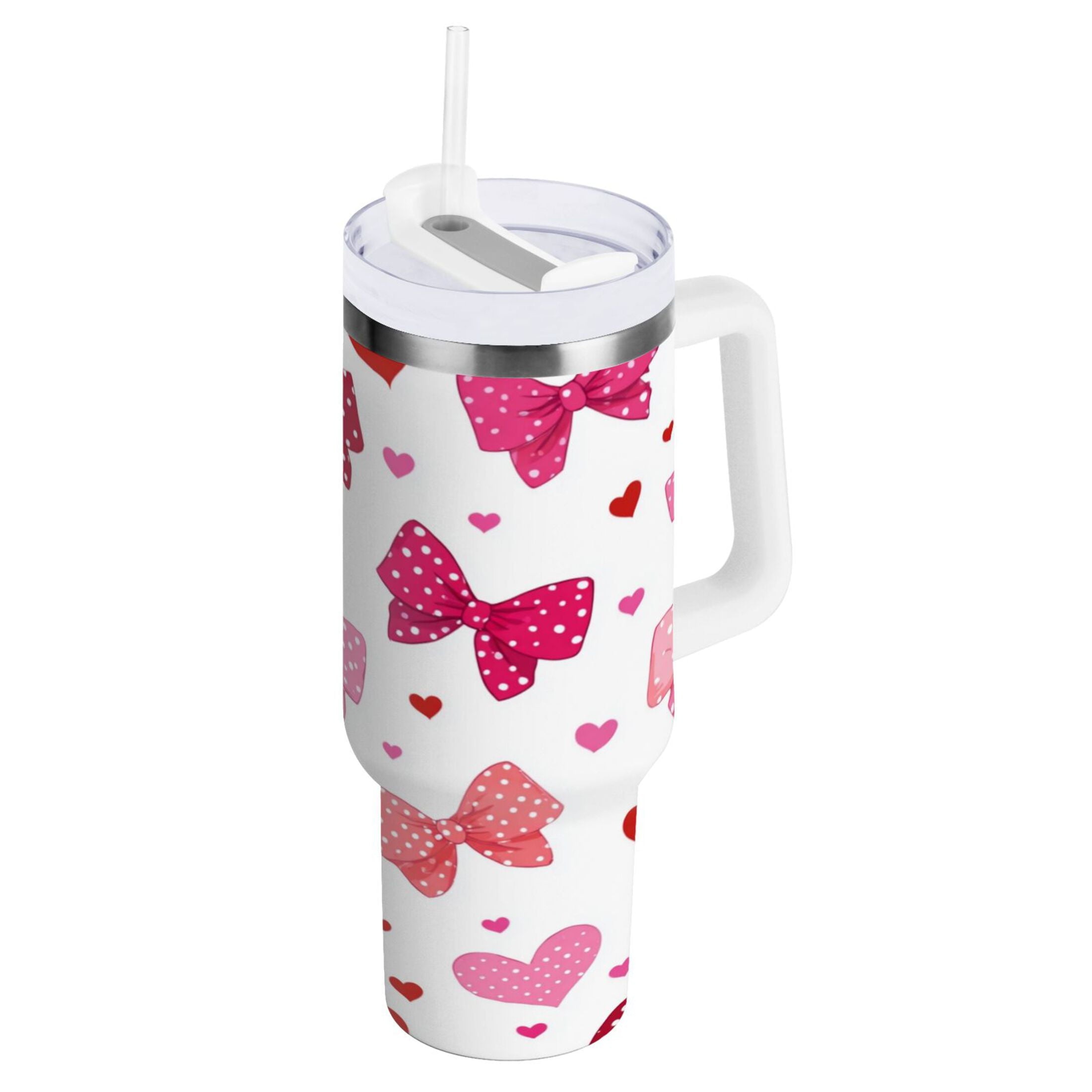 30 oz Insulated Stainless Steel Tumbler Double Wall Stainless Steel Tumbler with 2-Way Drinking Red and Pink Bows | EVC2