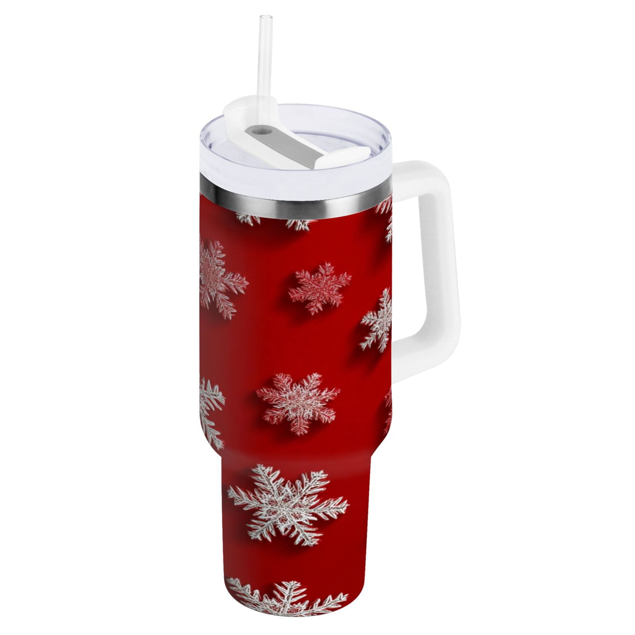30 oz Insulated Stainless Steel Tumbler Double Wall Stainless Steel Tumbler with 2-Way Drinking Red and White Snowflakes | V9PF