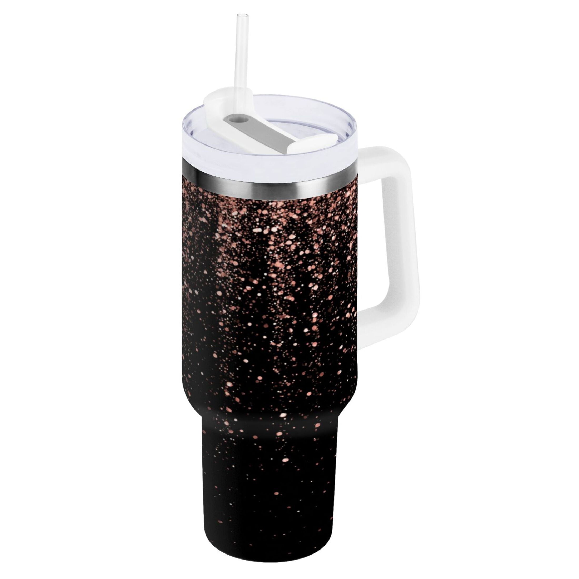 40 oz Insulated Stainless Steel Tumbler Double Wall Stainless Steel Tumbler with 2-Way Drinking Rose Gold Glitter | 6H6E