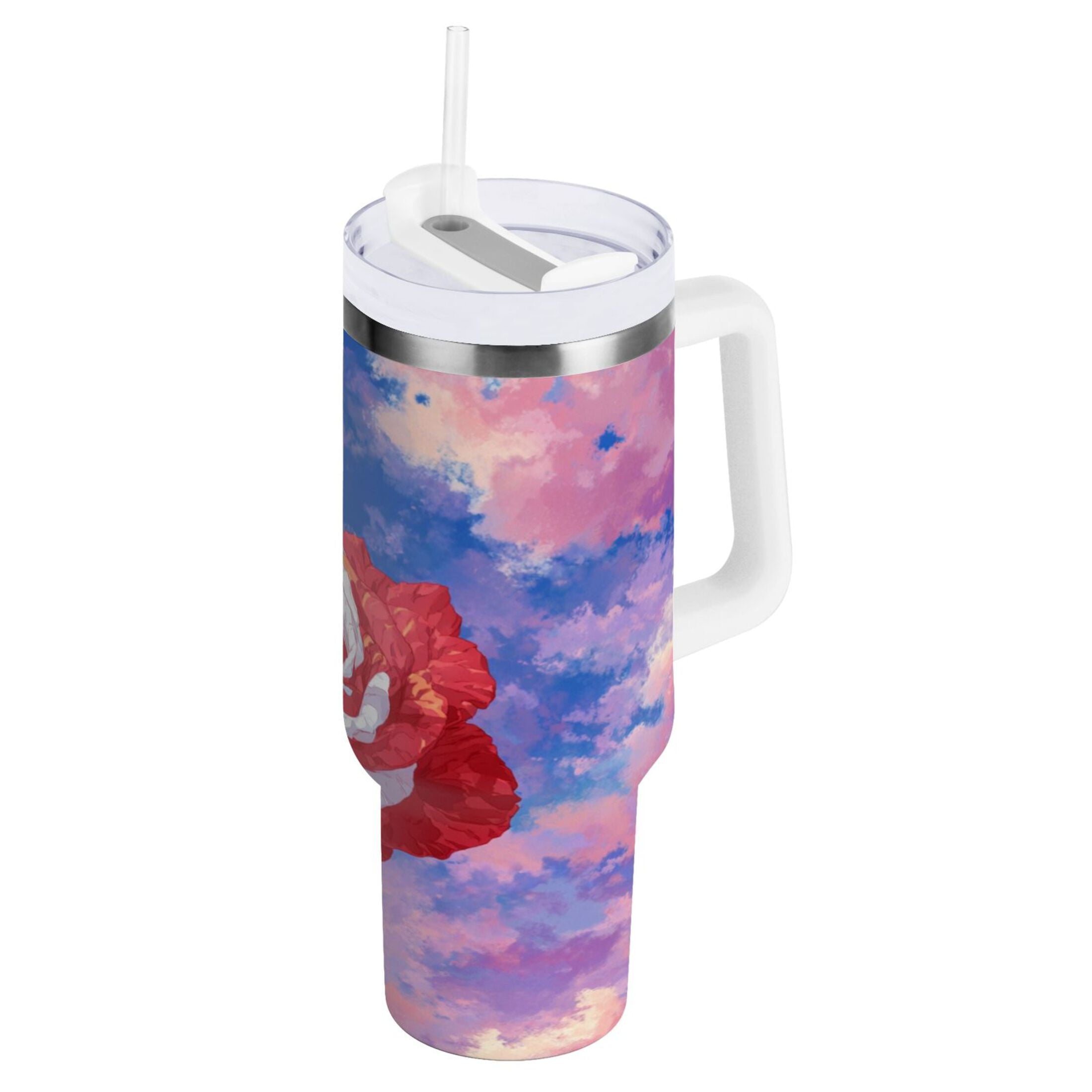 30 oz Insulated Stainless Steel Tumbler Double Wall Stainless Steel Tumbler with 2-Way Drinking Rose with Flag Pattern | B8EC
