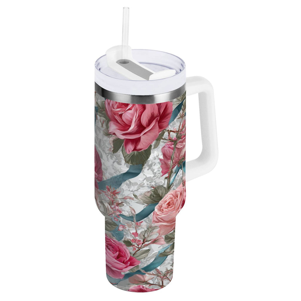 30 oz Insulated Stainless Steel Tumbler Double Wall Stainless Steel Tumbler with 2-Way Drinking Roses and Ribbons | M3YY