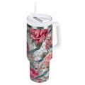 30 oz Insulated Stainless Steel Tumbler Double Wall Stainless Steel Tumbler with 2-Way Drinking Roses and Ribbons | M3YY