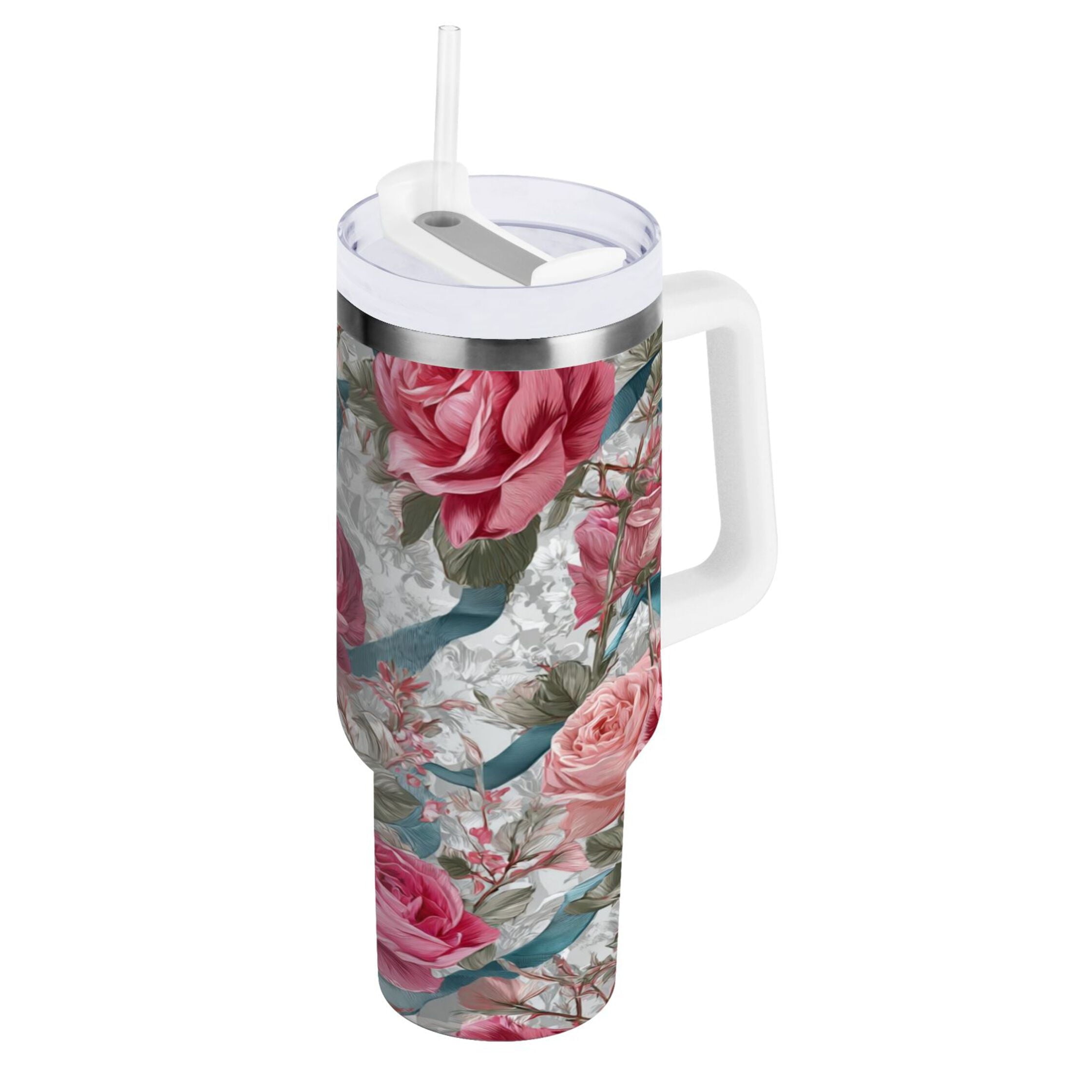 30 oz Insulated Stainless Steel Tumbler Double Wall Stainless Steel Tumbler with 2-Way Drinking Roses and Ribbons | M3YY