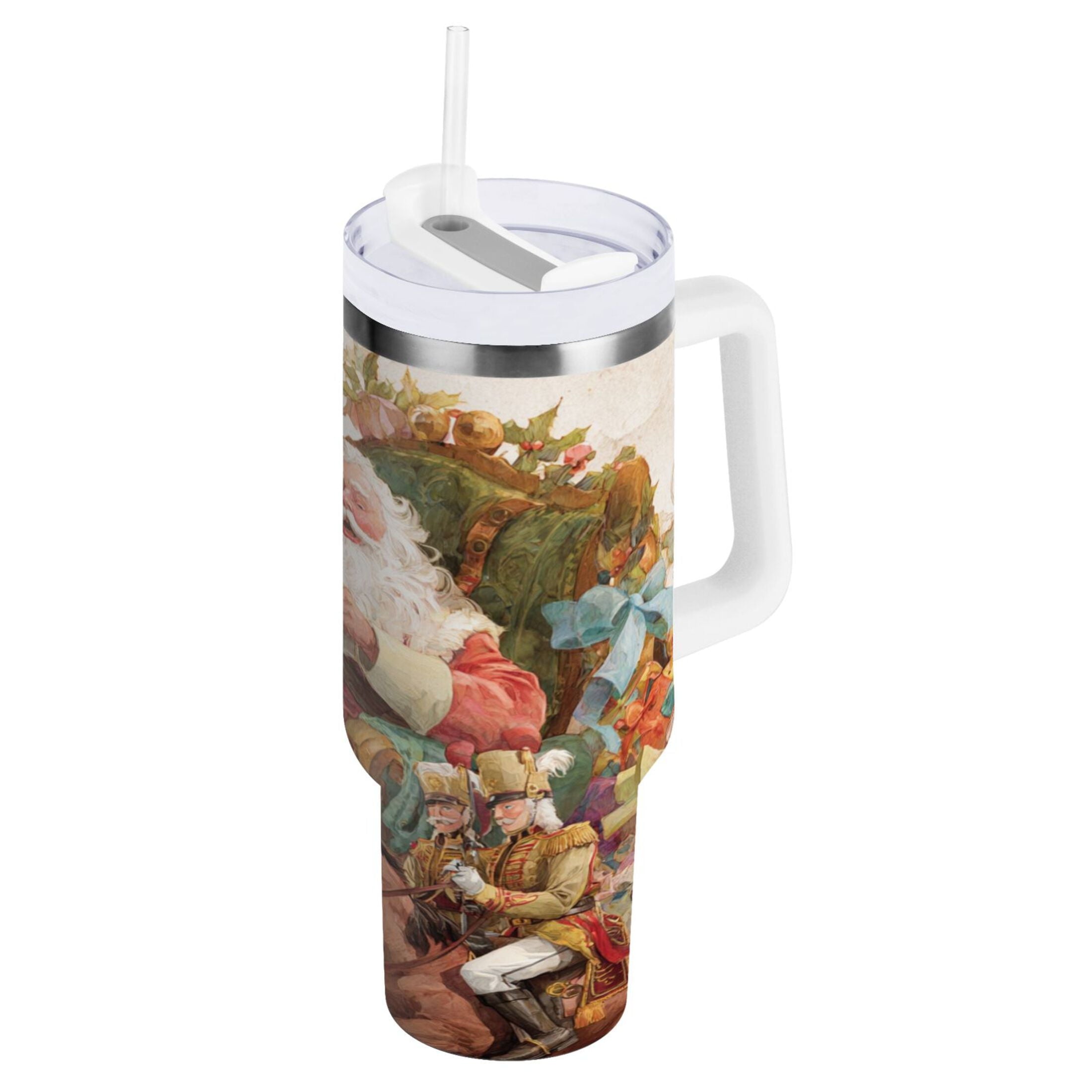 30 oz Insulated Stainless Steel Tumbler Double Wall Stainless Steel Tumbler with 2-Way Drinking Santa Claus Sitting in Chair | XZRA