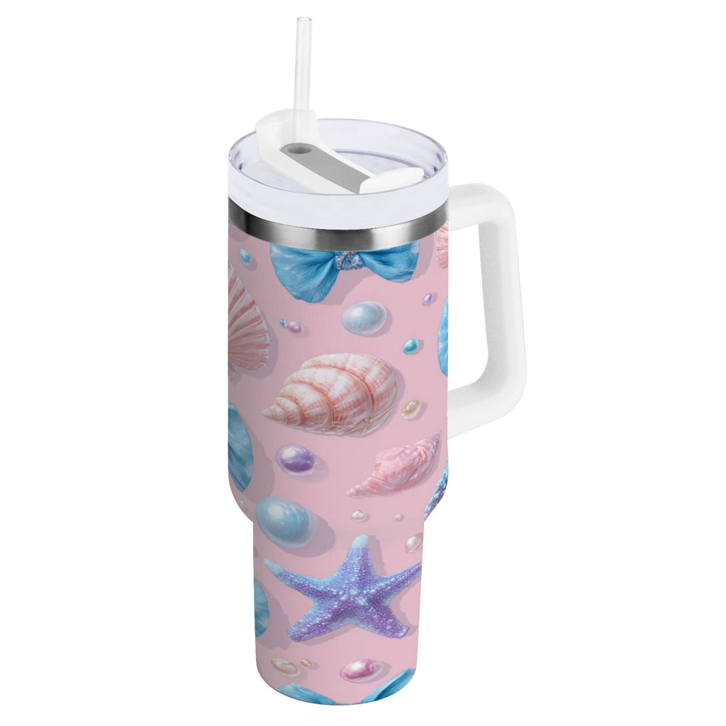 30 oz Insulated Stainless Steel Tumbler Double Wall Stainless Steel Tumbler with 2-Way Drinking Seashells and Bows | RFSM