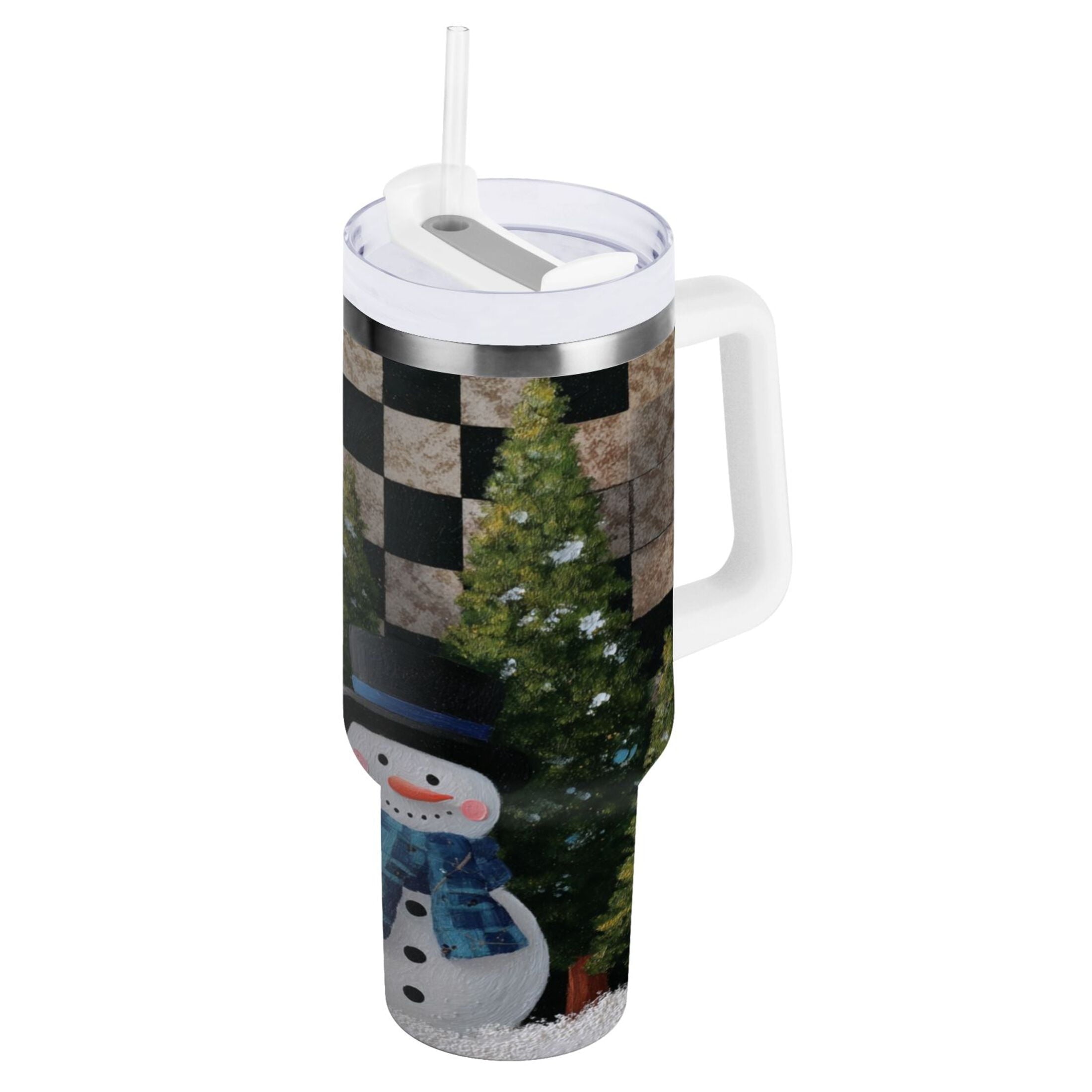 30 oz Insulated Stainless Steel Tumbler Double Wall Stainless Steel Tumbler with 2-Way Drinking Two Snowmen Pattern | DF31
