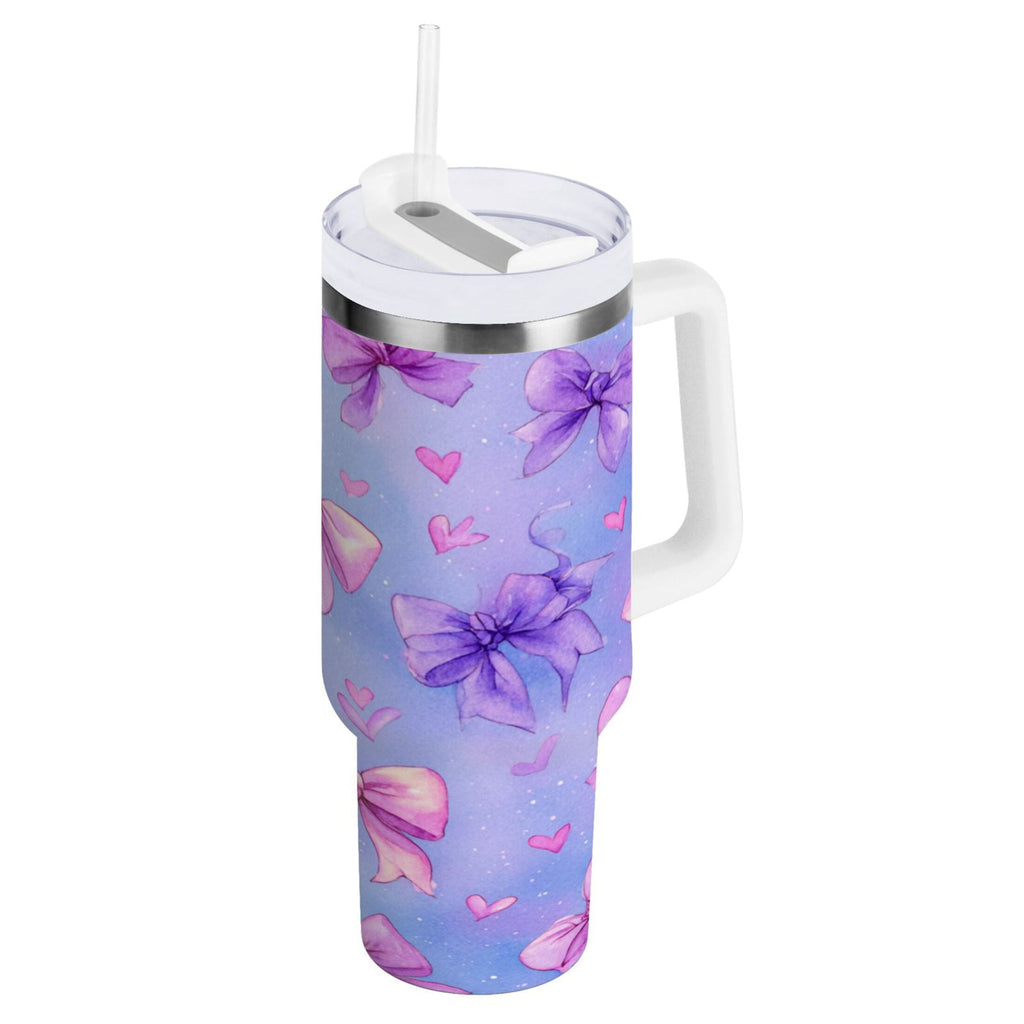 30 oz Insulated Stainless Steel Tumbler Double Wall Stainless Steel Tumbler with 2-Way Drinking Watercolor Bows Pattern | 7N5V