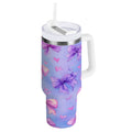 30 oz Insulated Stainless Steel Tumbler Double Wall Stainless Steel Tumbler with 2-Way Drinking Watercolor Bows Pattern | 7N5V