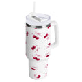 30 oz Insulated Stainless Steel Tumbler Double Wall Stainless Steel Tumbler with 2-Way Drinking Watercolor Cherries Pattern | DSFW