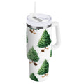 30 oz Insulated Stainless Steel Tumbler Double Wall Stainless Steel Tumbler with 2-Way Drinking Watercolor Green Christmas Tree | DGSA