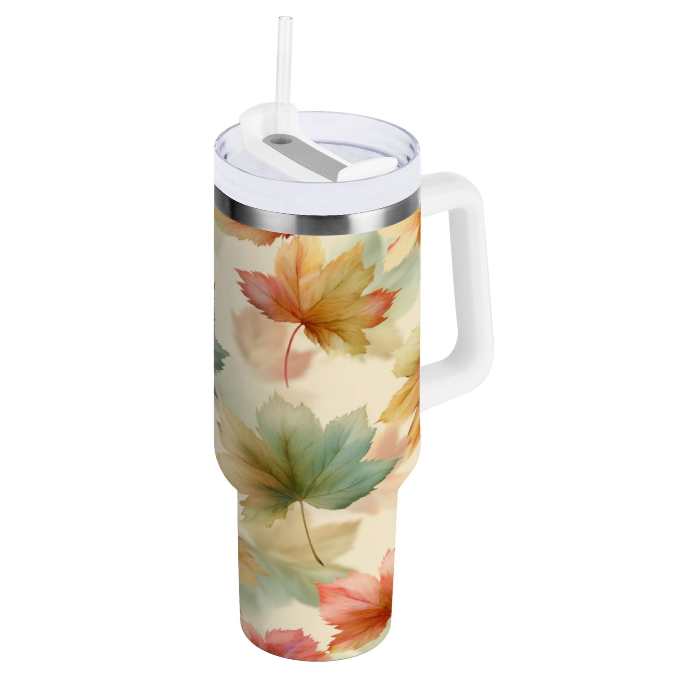 40 oz Insulated Stainless Steel Tumbler Double Wall Stainless Steel Tumbler with 2-Way Drinking Watercolor Maple Leaves Pattern | YGNH