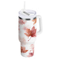 30 oz Insulated Stainless Steel Tumbler Double Wall Stainless Steel Tumbler with 2-Way Drinking Watercolor Pink Maple Leaves | IVVR