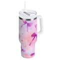 30 oz Insulated Stainless Steel Tumbler Double Wall Stainless Steel Tumbler with 2-Way Drinking Watercolor Purple Bows | CDPR