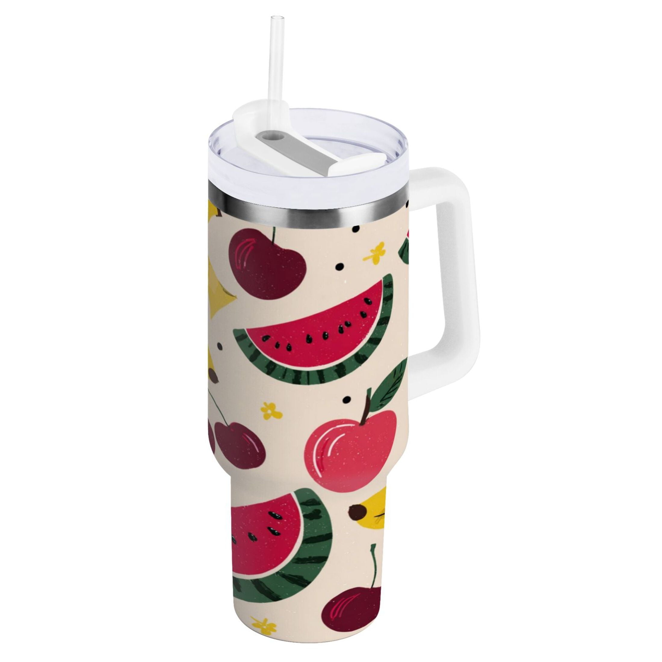 30 oz Insulated Stainless Steel Tumbler Double Wall Stainless Steel Tumbler with 2-Way Drinking Watermelon and Cherries | AMS2