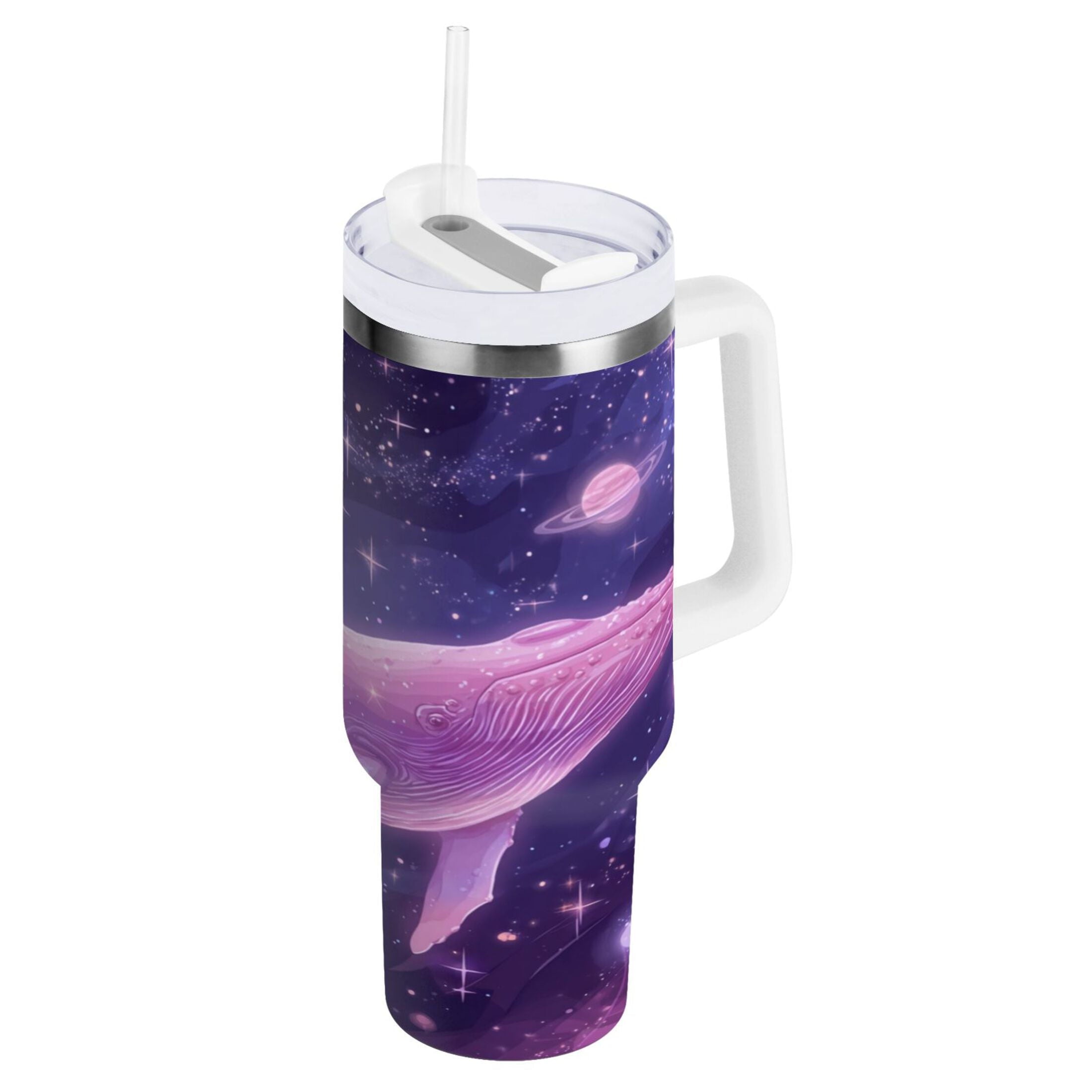 30 oz Insulated Stainless Steel Tumbler Double Wall Stainless Steel Tumbler with 2-Way Drinking Whale in Space | 2TM8