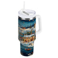 30 oz Insulated Stainless Steel Tumbler Double Wall Stainless Steel Tumbler with 2-Way Drinking Whimsical Christmas Scene | R1H0