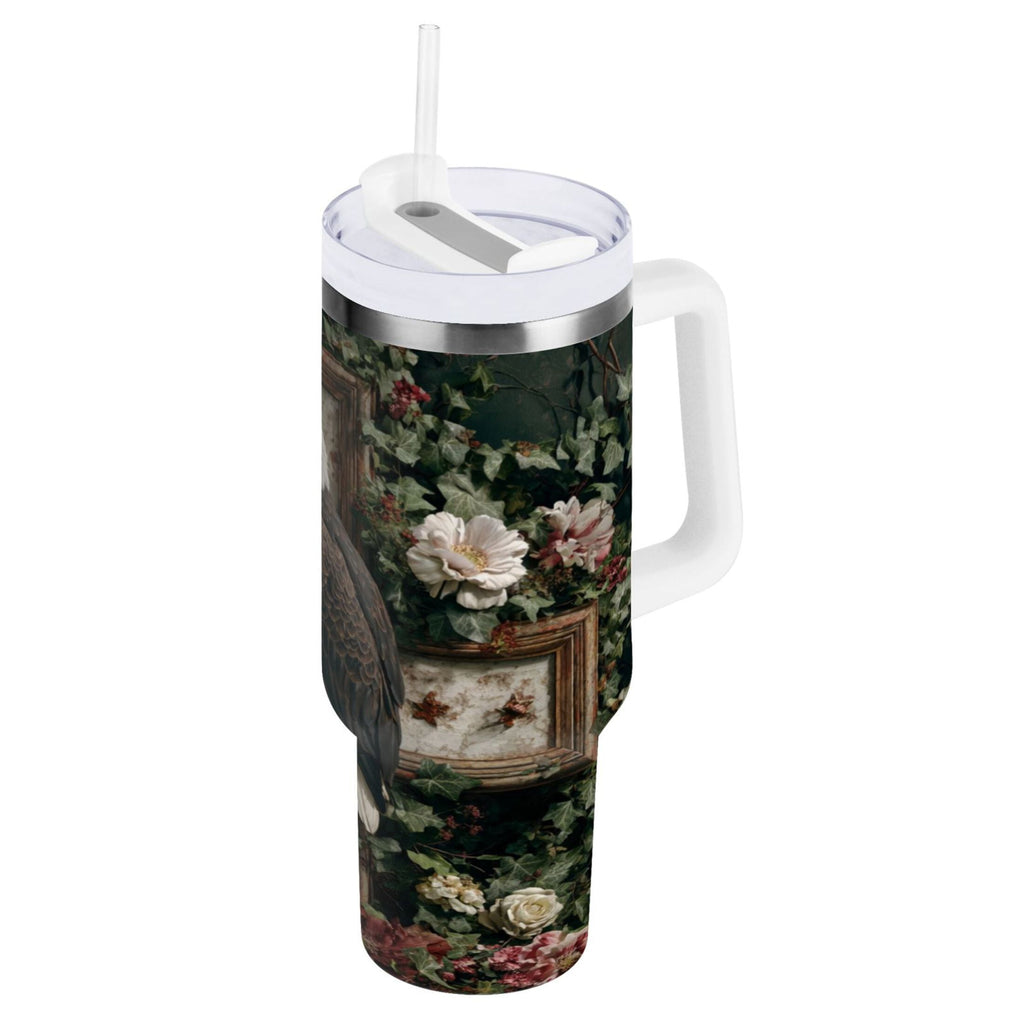 30 oz Insulated Stainless Steel Tumbler Double Wall Stainless Steel Tumbler with 2-Way Drinking Wreath and Bald Eagle | Q12A