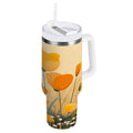 30 oz Insulated Stainless Steel Tumbler Double Wall Stainless Steel Tumbler with 2-Way Drinking Yellow Flowers on The Grass | XOAL