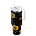 30 oz Insulated Stainless Steel Tumbler Double Wall Stainless Steel Tumbler with 2-Way Drinking Yellow Sunflower Pattern | YHWP