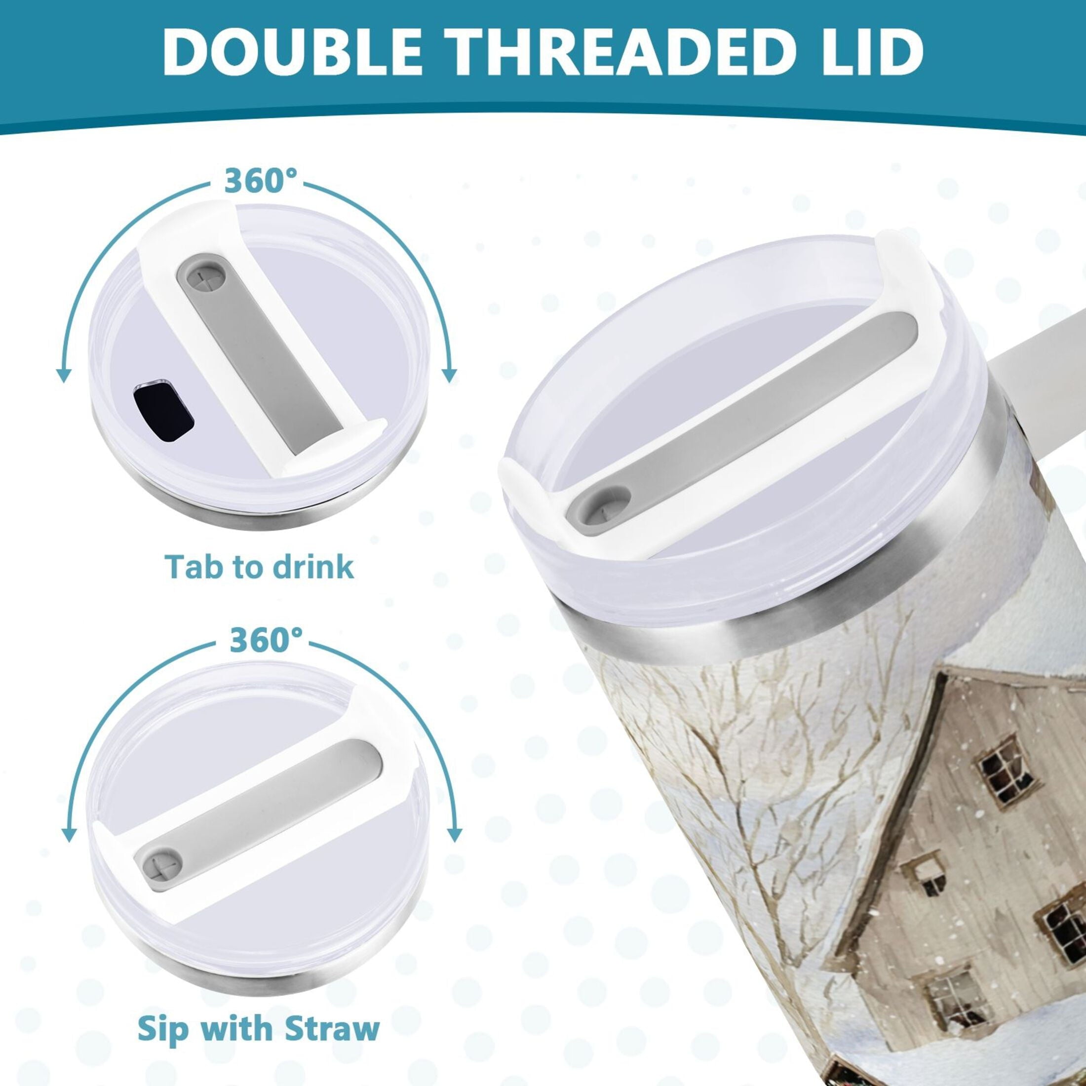 40 oz Insulated Stainless Steel Tumbler Double Wall Stainless Steel Tumbler with 2-Way Drinking Farm Snow Scene | M4ZF