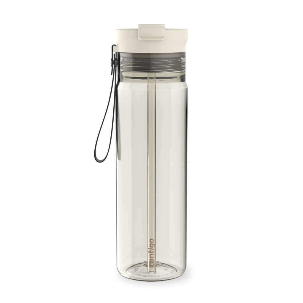 Contigo DualSip Leakproof Plastic Reusable Water Bottle with Carrying Strap, Cream/Clear, 28 oz | OMPB