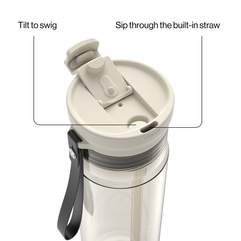 Contigo DualSip Leakproof Plastic Reusable Water Bottle with Carrying Strap, Cream/Clear, 28 oz | OMPB