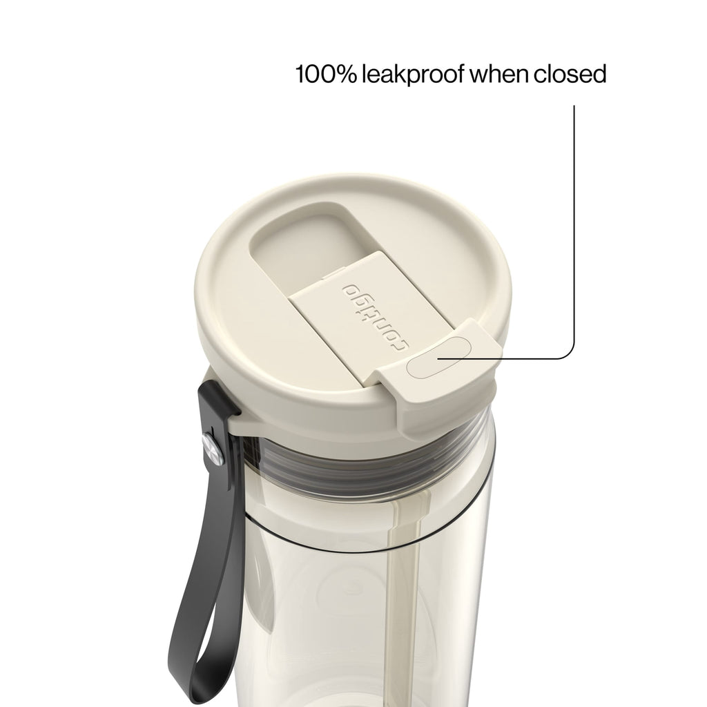 Contigo DualSip Leakproof Plastic Reusable Water Bottle with Carrying Strap, Cream/Clear, 28 oz | OMPB