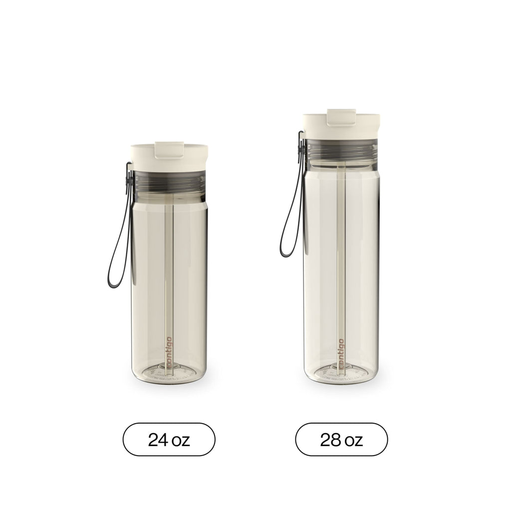 Contigo DualSip Leakproof Plastic Reusable Water Bottle with Carrying Strap, Cream/Clear, 28 oz | OMPB