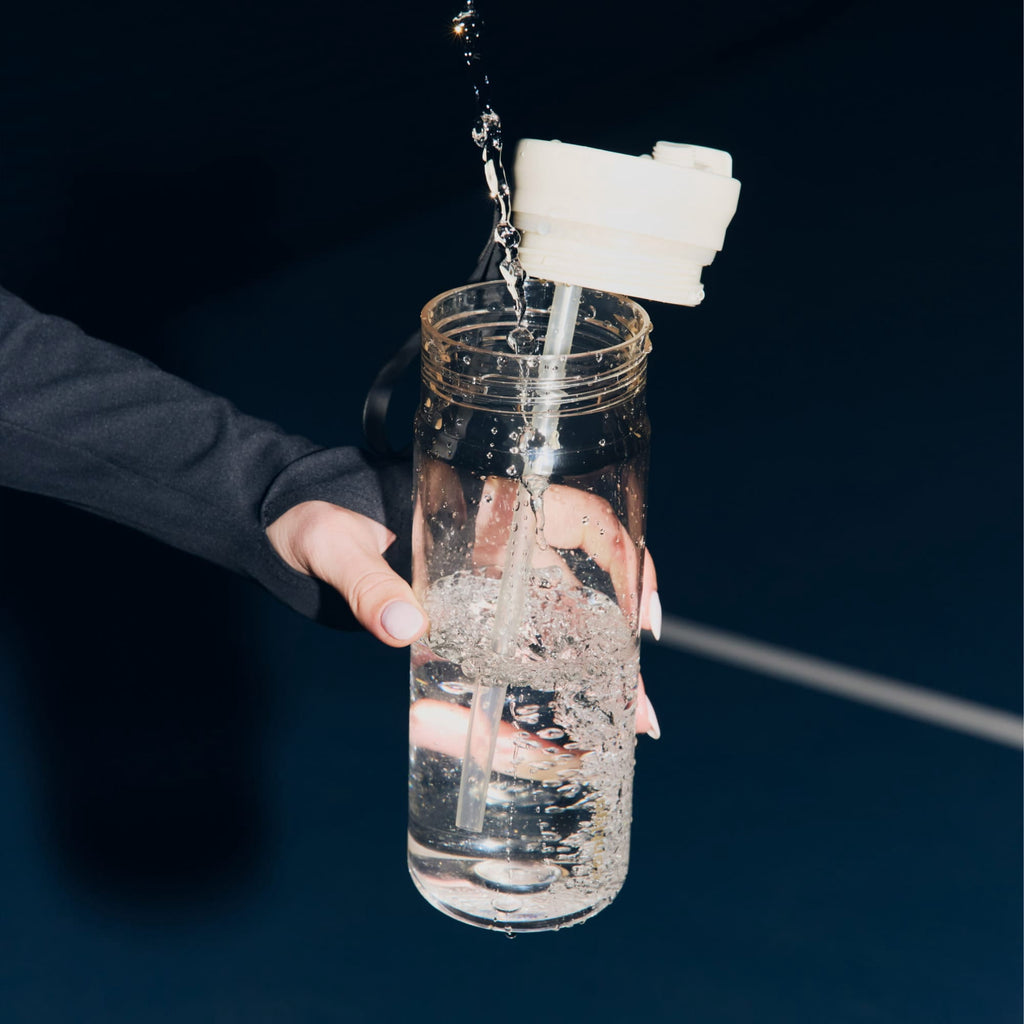 Contigo DualSip Leakproof Plastic Reusable Water Bottle with Carrying Strap, Cream/Clear, 28 oz | OMPB