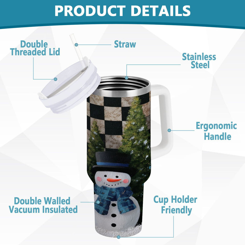 30 oz Insulated Stainless Steel Tumbler Double Wall Stainless Steel Tumbler with 2-Way Drinking Two Snowmen Pattern | DF31