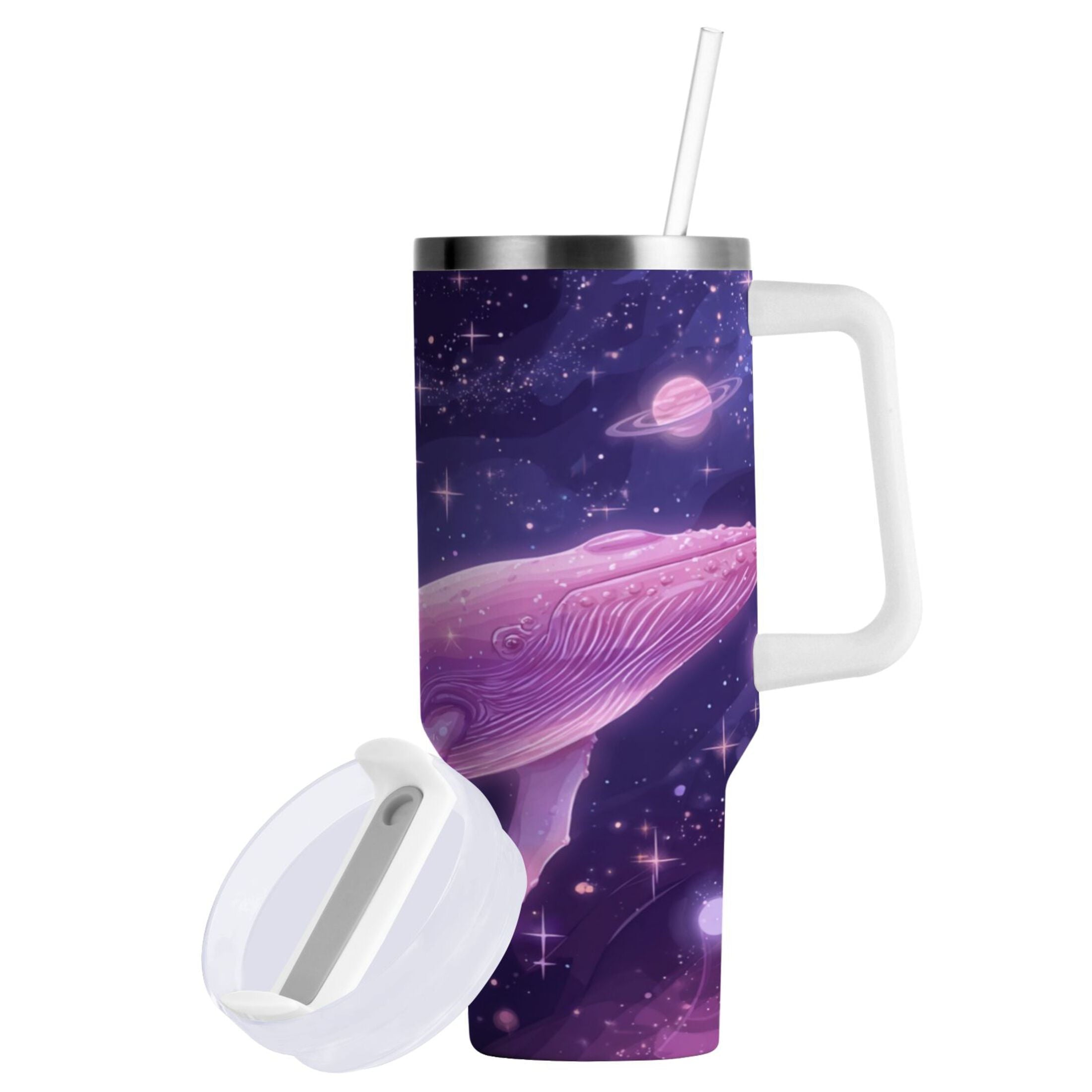 30 oz Insulated Stainless Steel Tumbler Double Wall Stainless Steel Tumbler with 2-Way Drinking Whale in Space | 2TM8