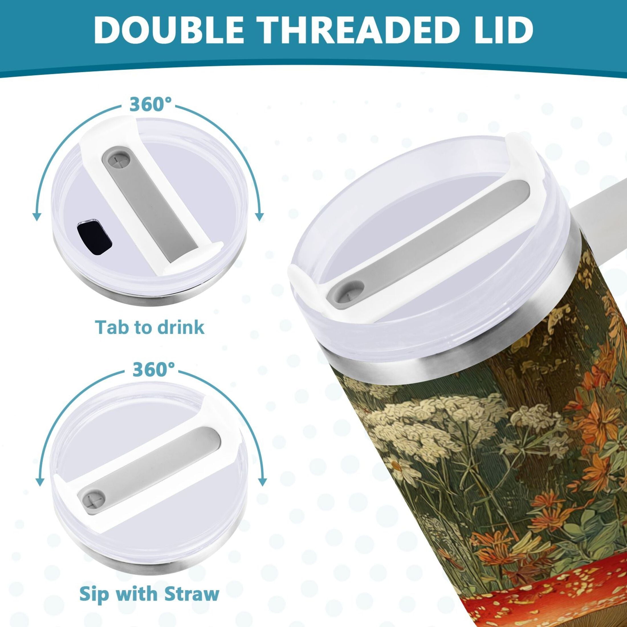 40 oz Insulated Stainless Steel Tumbler Double Wall Stainless Steel Tumbler with 2-Way Drinking Red Mushrooms | LCVZ