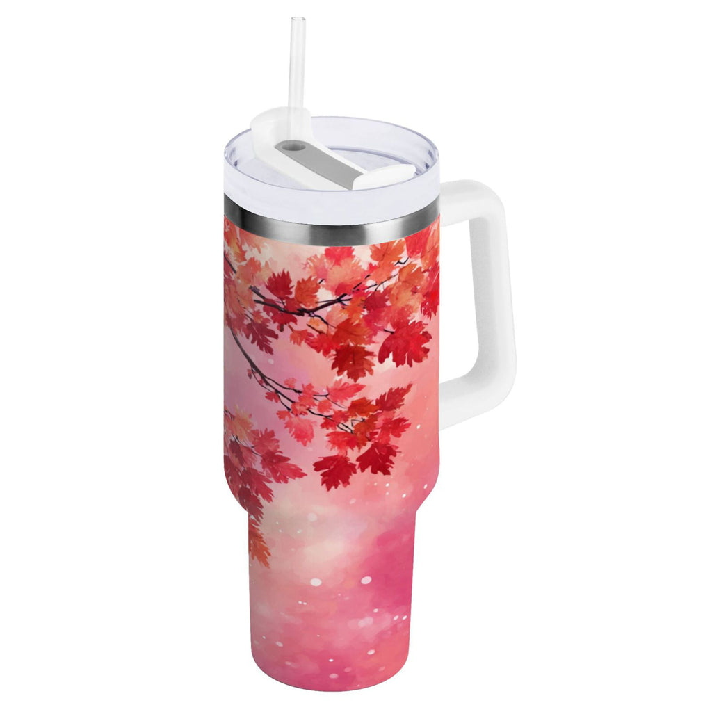 30 oz Insulated Stainless Steel Tumbler Double Wall Stainless Steel Tumbler with 2-Way Drinking Watercolor Red Maple Leaves | SCTG