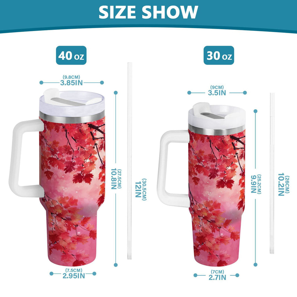 30 oz Insulated Stainless Steel Tumbler Double Wall Stainless Steel Tumbler with 2-Way Drinking Watercolor Red Maple Leaves | SCTG
