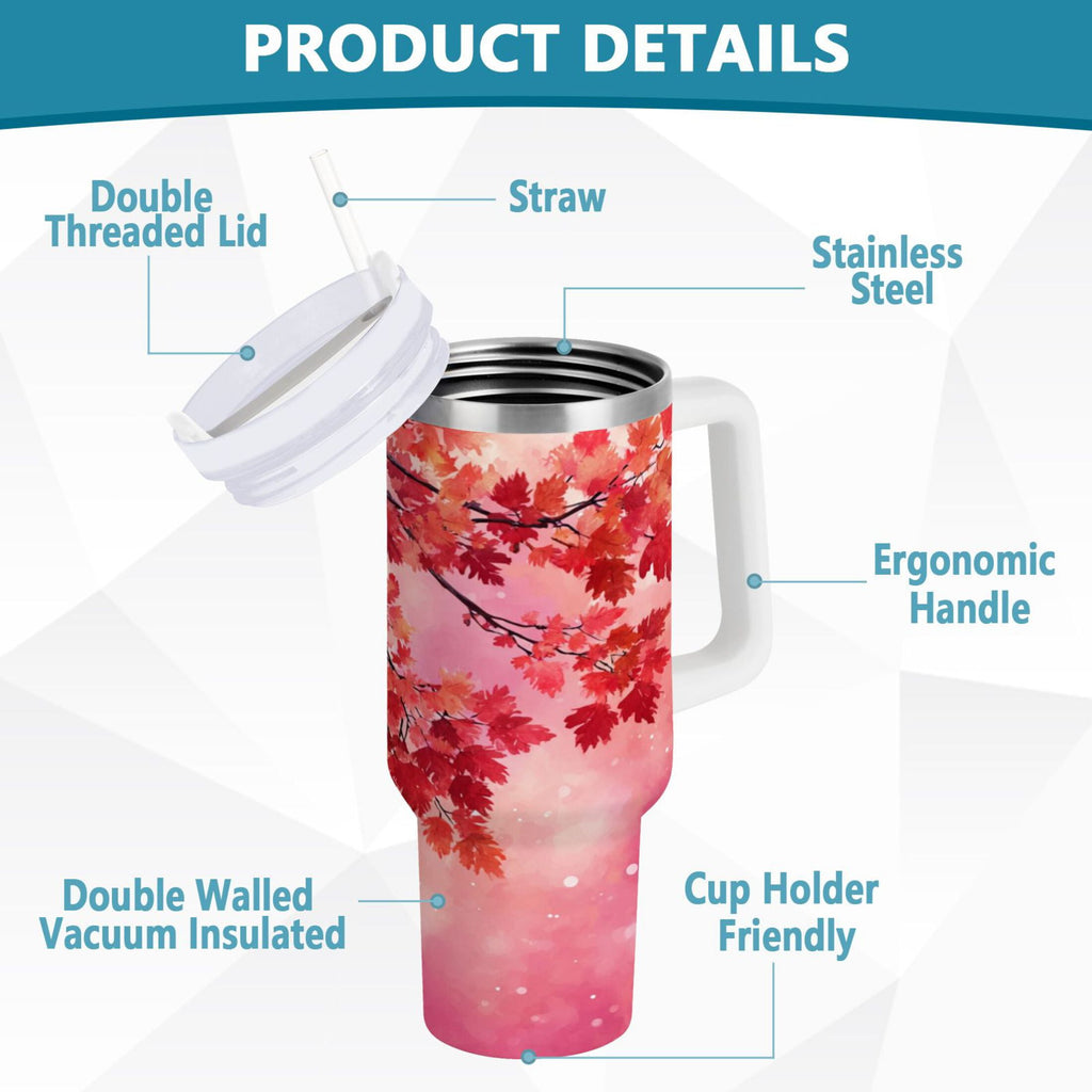 30 oz Insulated Stainless Steel Tumbler Double Wall Stainless Steel Tumbler with 2-Way Drinking Watercolor Red Maple Leaves | SCTG