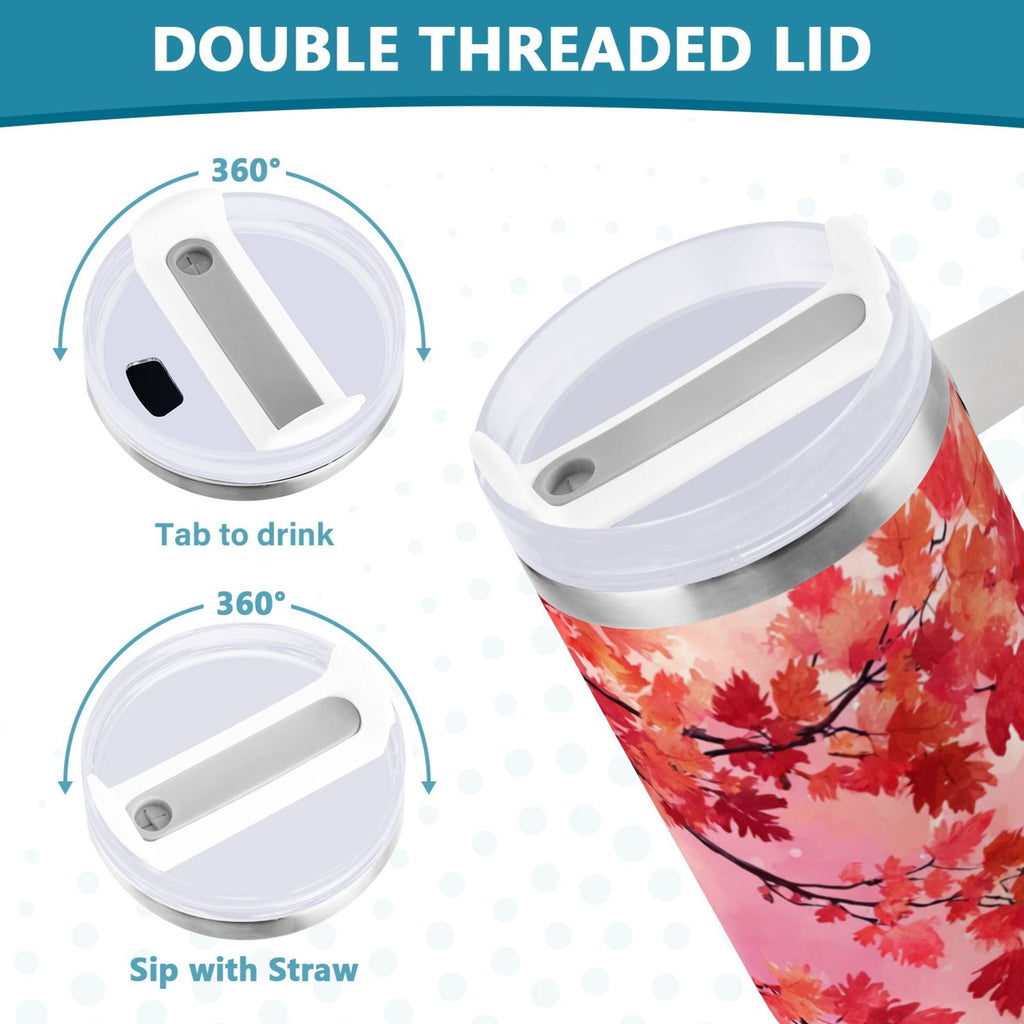 30 oz Insulated Stainless Steel Tumbler Double Wall Stainless Steel Tumbler with 2-Way Drinking Watercolor Red Maple Leaves | SCTG