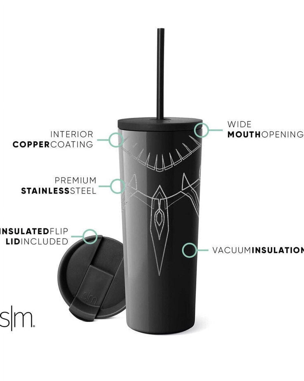 Simple Modern Insulated Black Panther 24oz  Tumbler W/Flip Lid and Straw Lid | UNFY