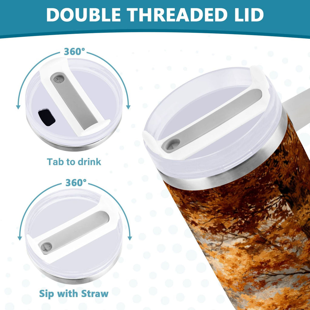 30 oz Insulated Stainless Steel Tumbler Double Wall Stainless Steel Tumbler with 2-Way Drinking Beautiful Autumn Forest | 7R0M