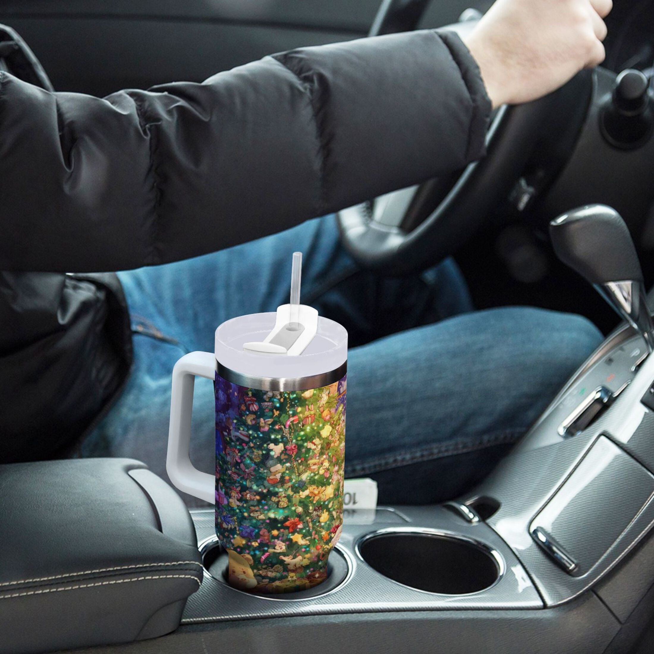 40 oz Insulated Stainless Steel Tumbler Double Wall Stainless Steel Tumbler with 2-Way Drinking Festive Christmas Scene | 1LIZ