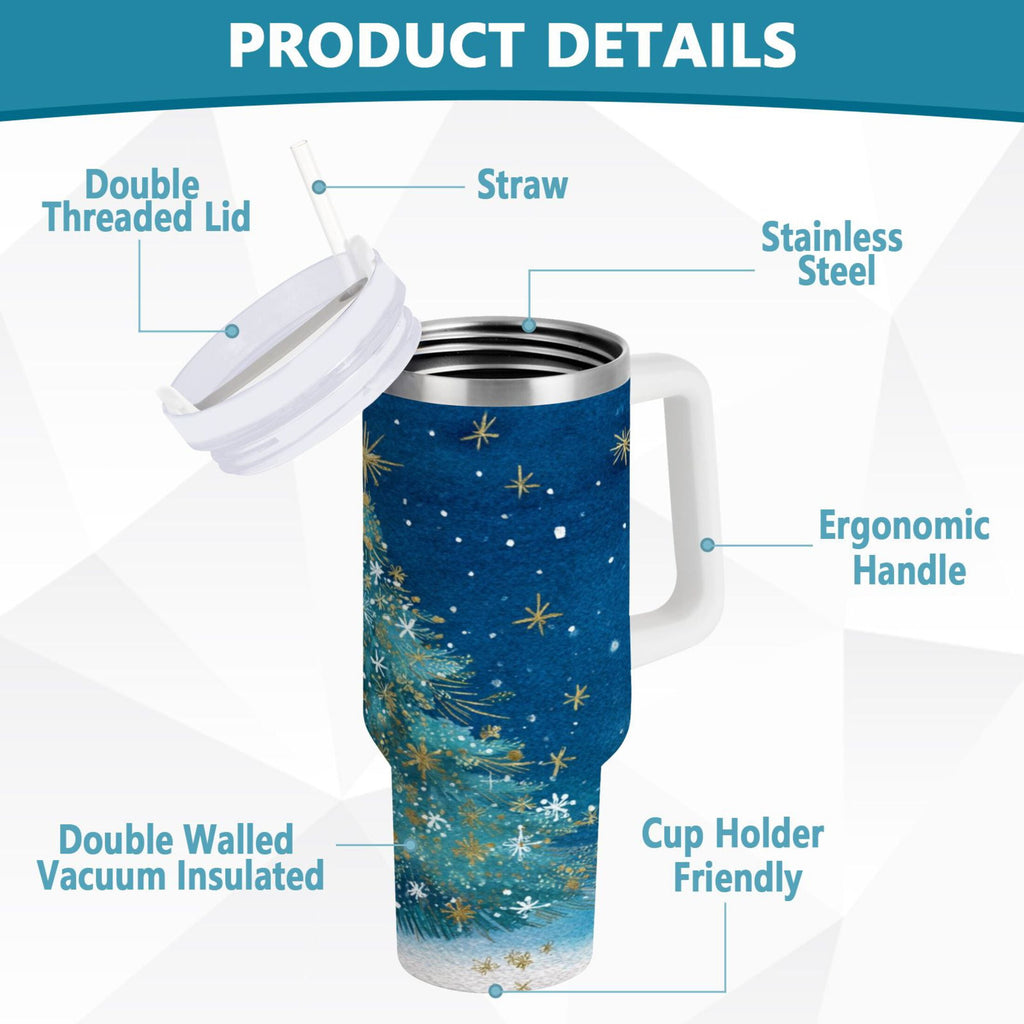 40 oz Insulated Stainless Steel Tumbler Double Wall Stainless Steel Tumbler with 2-Way Drinking Watercolor Christmas Tree | NVVL