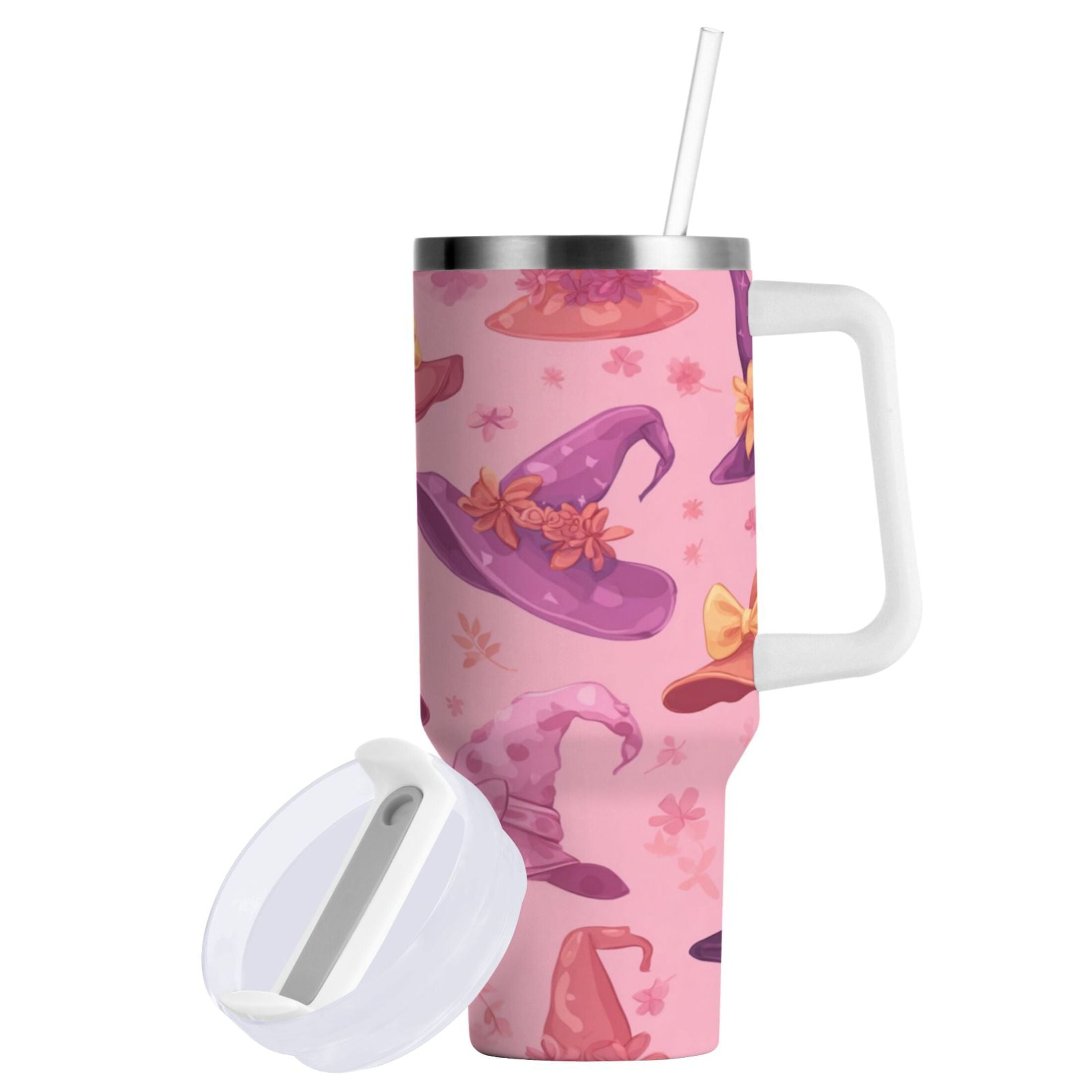 30 oz Insulated Stainless Steel Tumbler Double Wall Stainless Steel Tumbler with 2-Way Drinking Colorful Hat Pattern | 3F70