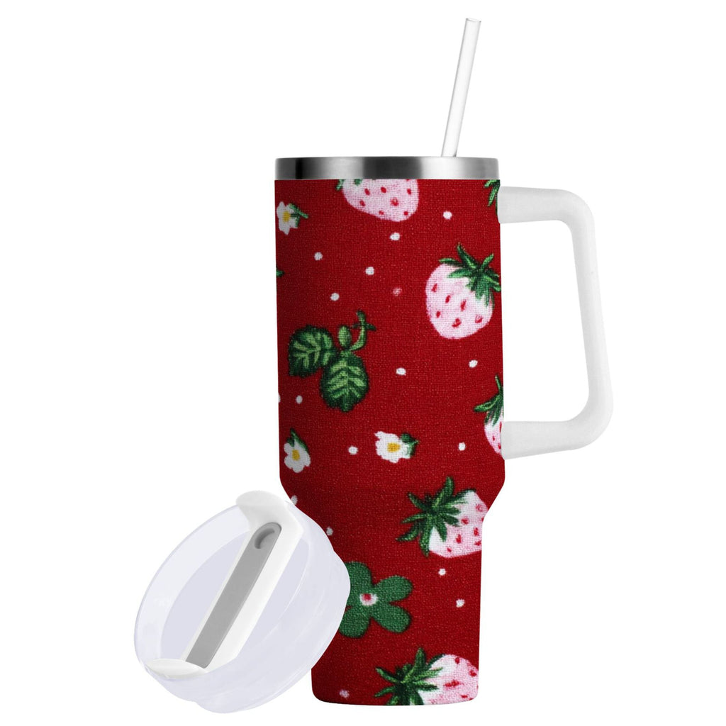 30 oz Insulated Stainless Steel Tumbler Double Wall Stainless Steel Tumbler with 2-Way Drinking Cute Pink Strawberry Pattern | 5TCD