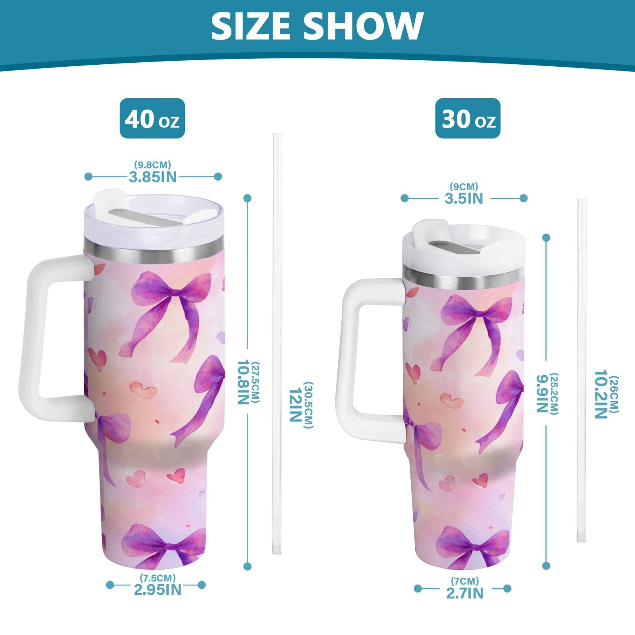 30 oz Insulated Stainless Steel Tumbler Double Wall Stainless Steel Tumbler with 2-Way Drinking Watercolor Purple Bows | CDPR