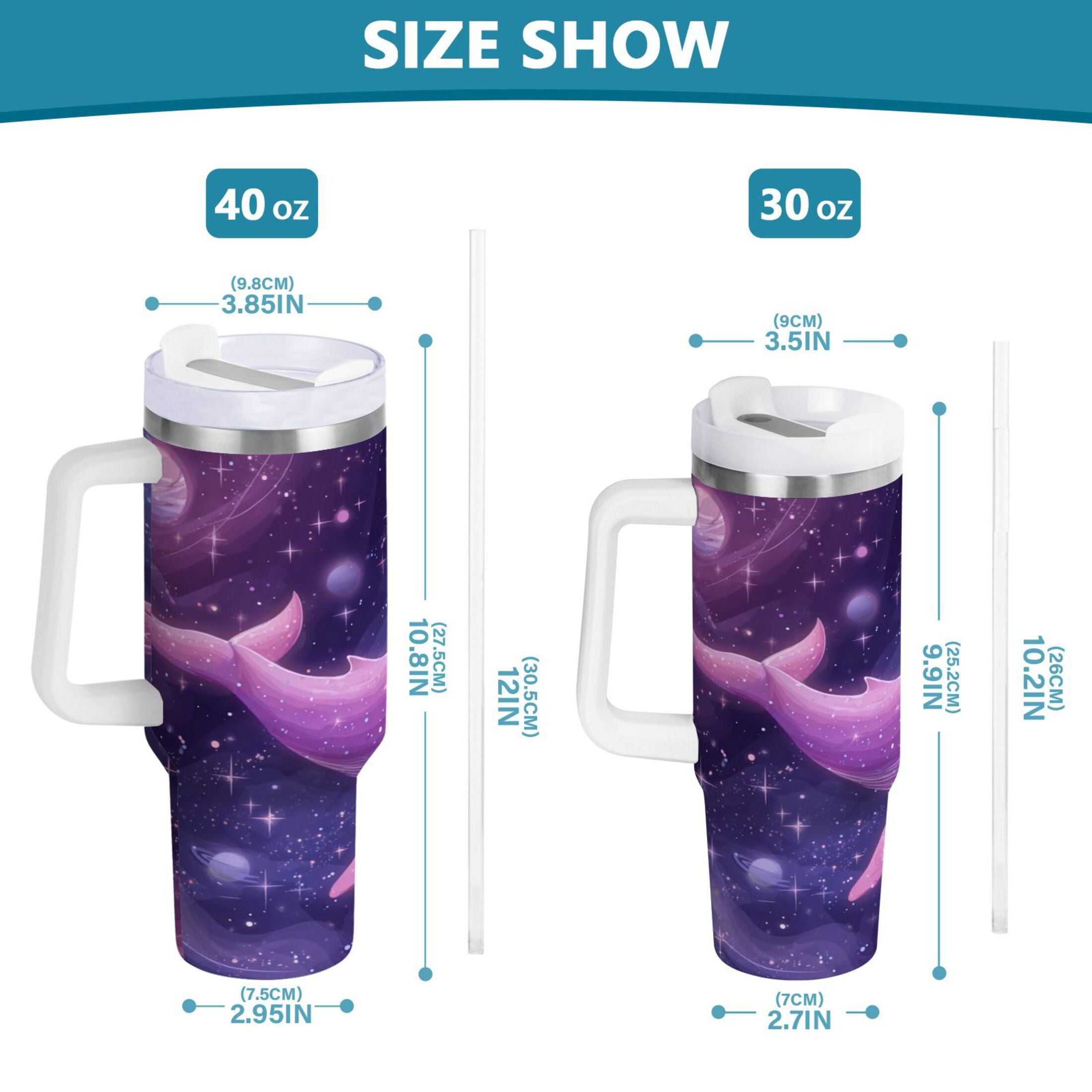 30 oz Insulated Stainless Steel Tumbler Double Wall Stainless Steel Tumbler with 2-Way Drinking Whale in Space | 2TM8