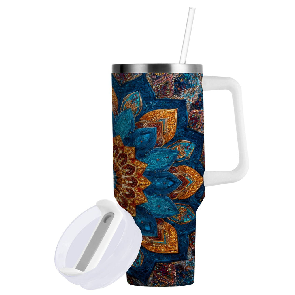 40 oz Insulated Stainless Steel Tumbler Double Wall Stainless Steel Tumbler with 2-Way Drinking Intricate Geometric Shapes | PH94