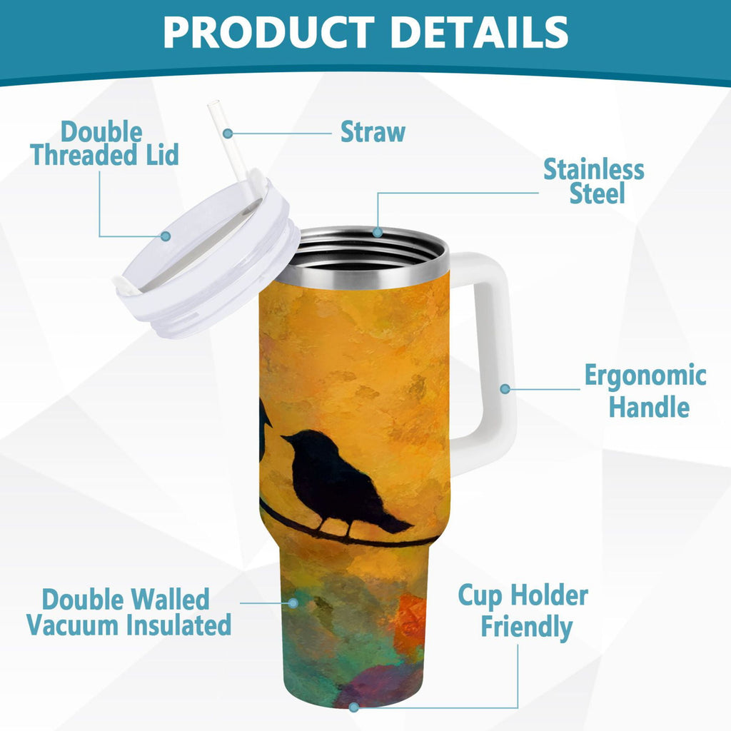 30 oz Insulated Stainless Steel Tumbler Double Wall Stainless Steel Tumbler with 2-Way Drinking Birds on A Wire | LQTX