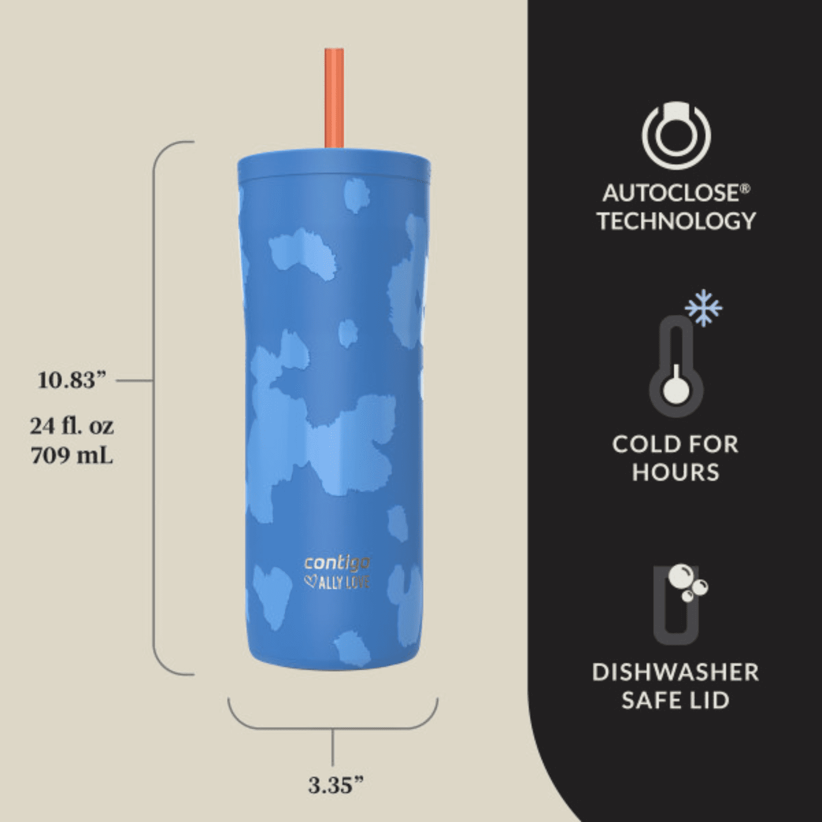 Contigo x Ally Love Streeterville 2.0 Stainless Steel Tumbler with Straw, 24 oz, Stellar Jay | 13E8