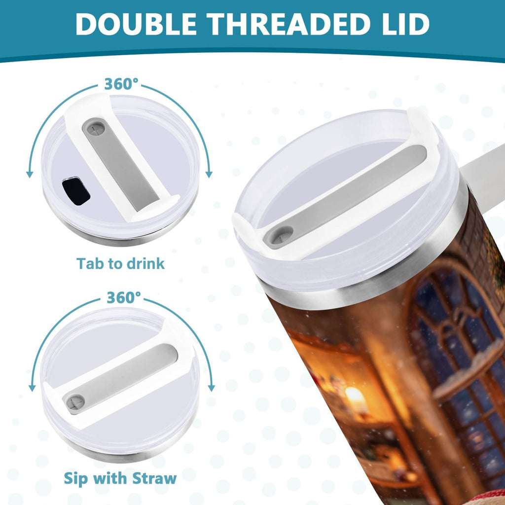 40 oz Insulated Stainless Steel Tumbler Double Wall Stainless Steel Tumbler with 2-Way Drinking Sitting Santa Claus | 7NGW