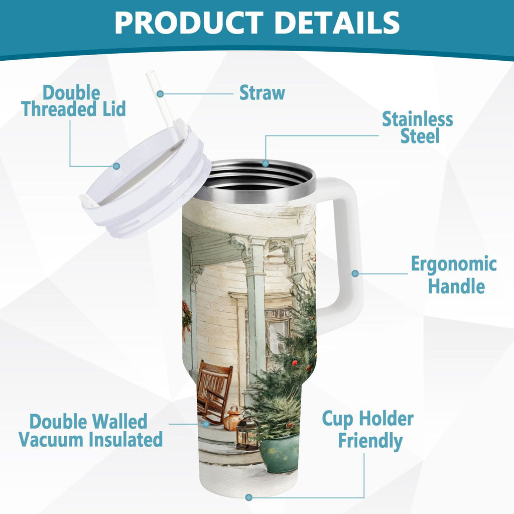 30 oz Insulated Stainless Steel Tumbler Double Wall Stainless Steel Tumbler with 2-Way Drinking Charming Christmas Doorway | 1ZWY