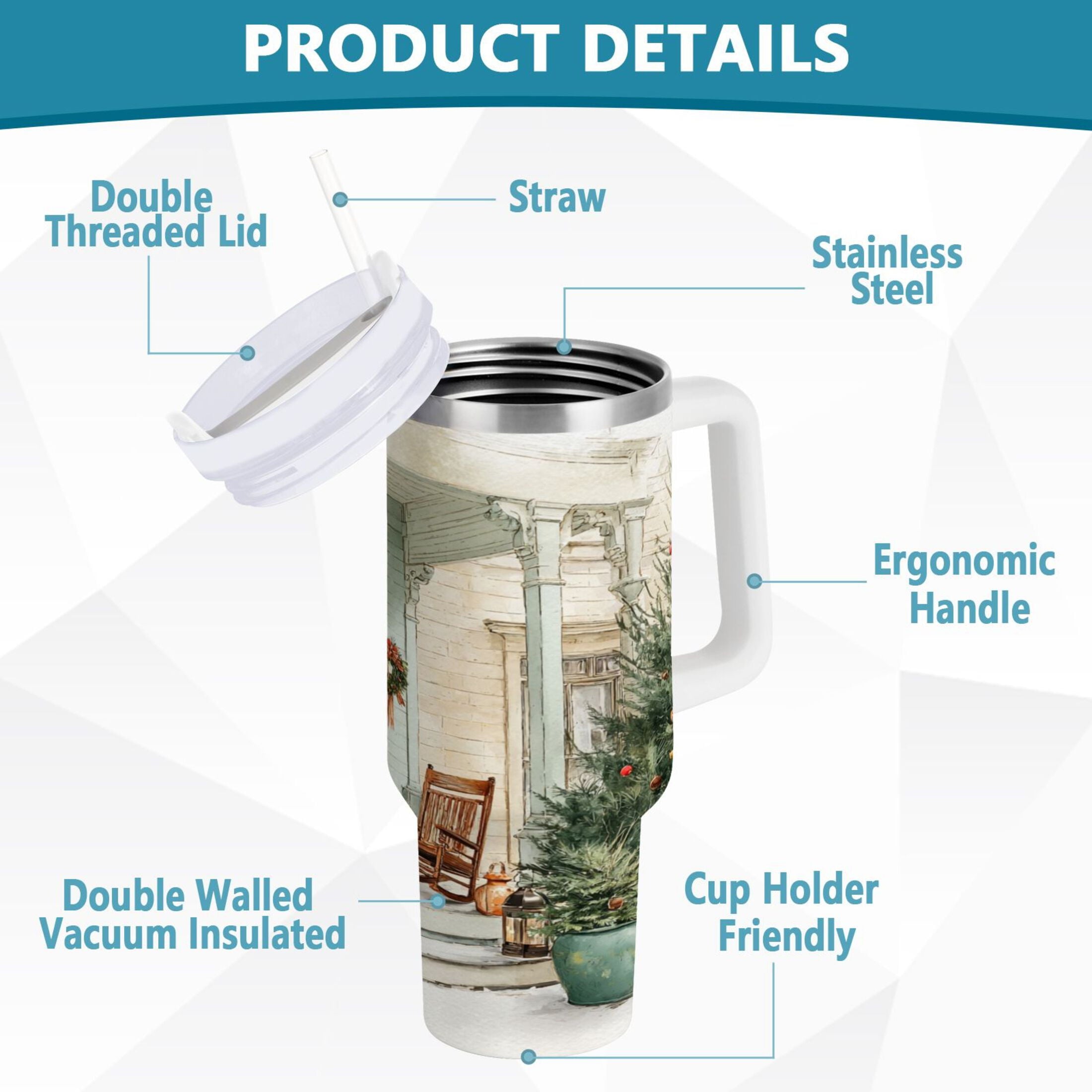 30 oz Insulated Stainless Steel Tumbler Double Wall Stainless Steel Tumbler with 2-Way Drinking Charming Christmas Doorway | 1ZWY